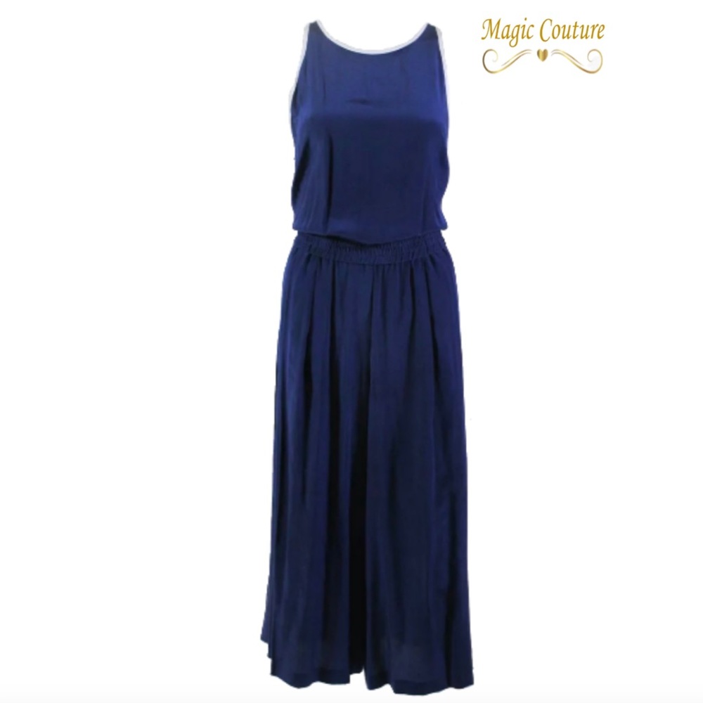 Thakoon Addition Blue Silk Open Back Sleeveless Cropped Jumpsuit💙🤍💙